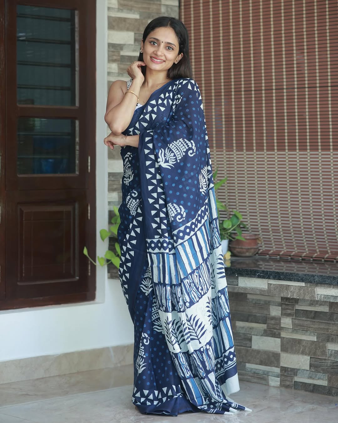 One Minute Ready To Wear Gratifying Navy Blue Cotton Saree