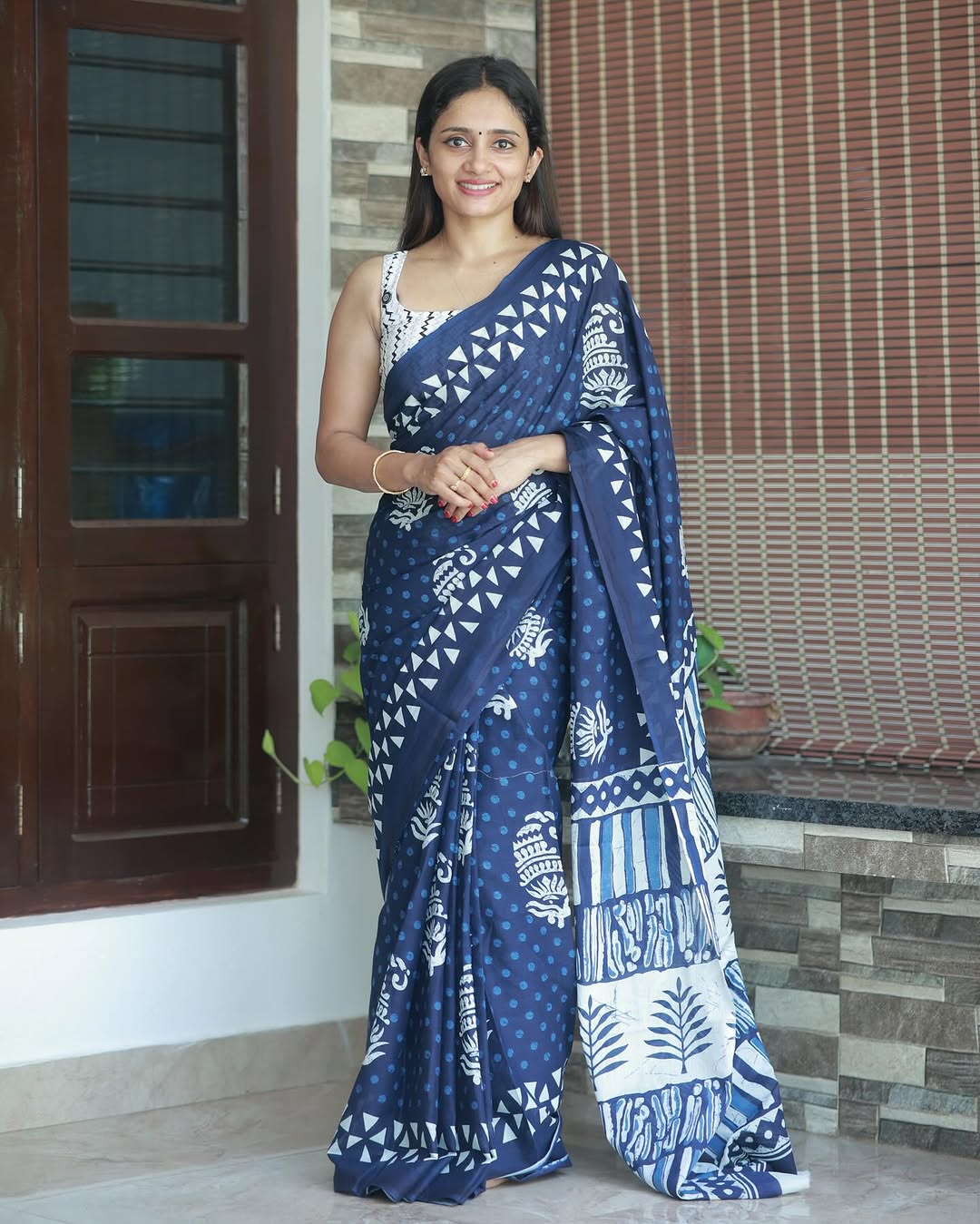 One Minute Ready To Wear Gratifying Navy Blue Cotton Saree
