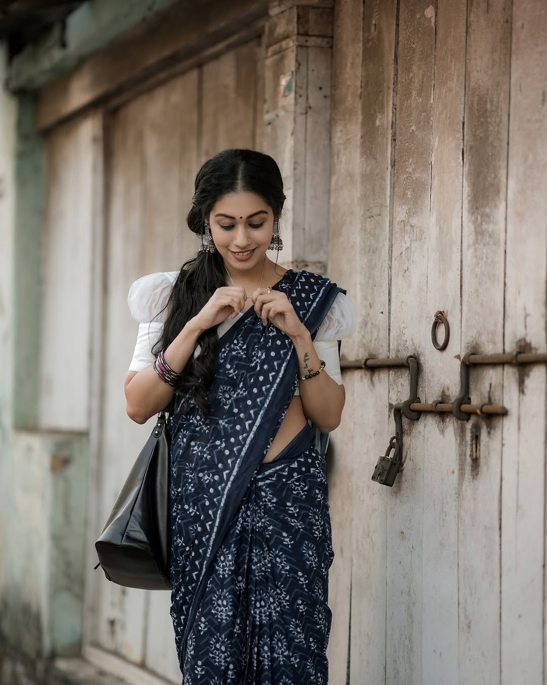 One Minute Ready To Wear NeoDrape Black Cotton Saree