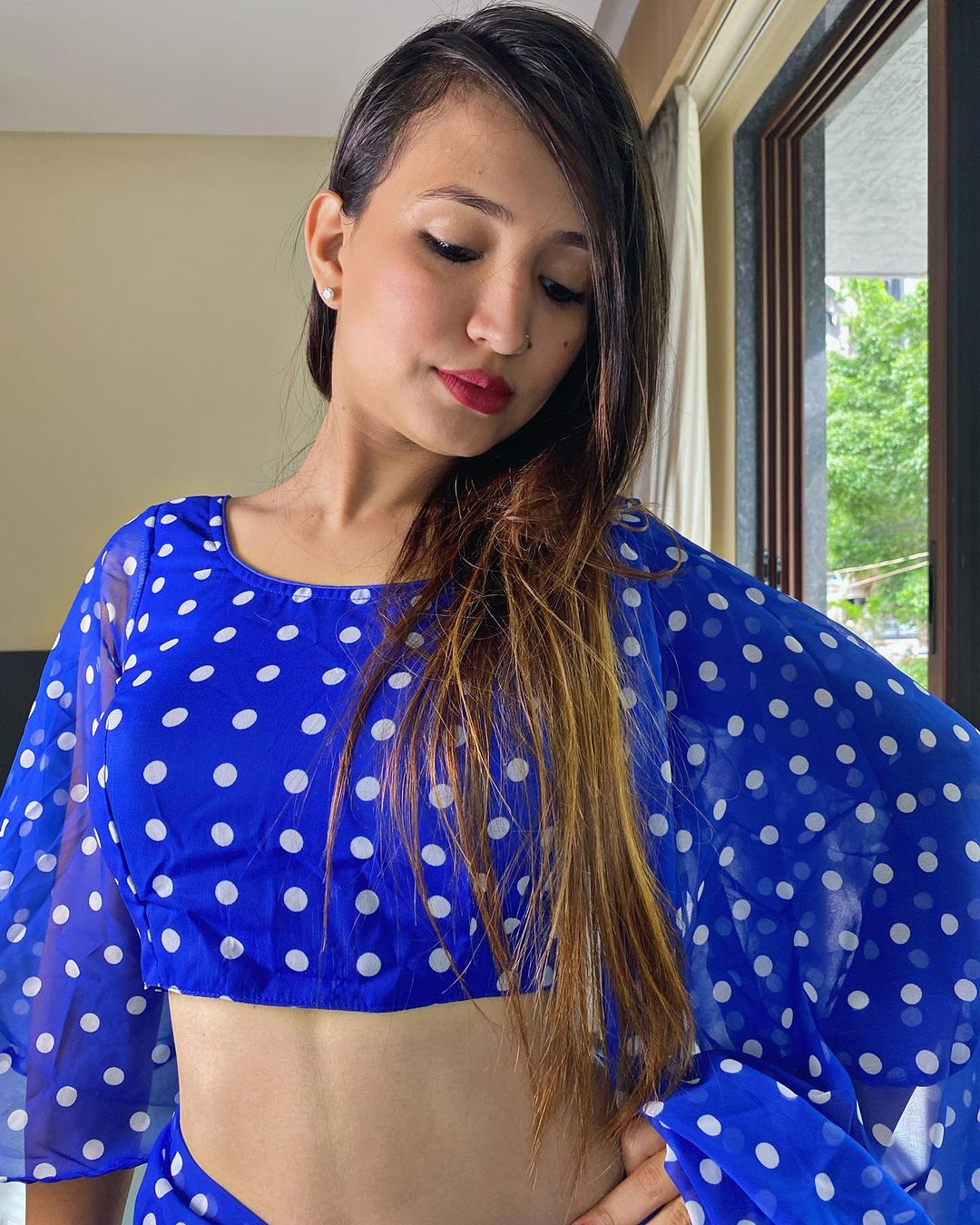 One Minute Ready To Wear Printed Work Blue Georgette Saree