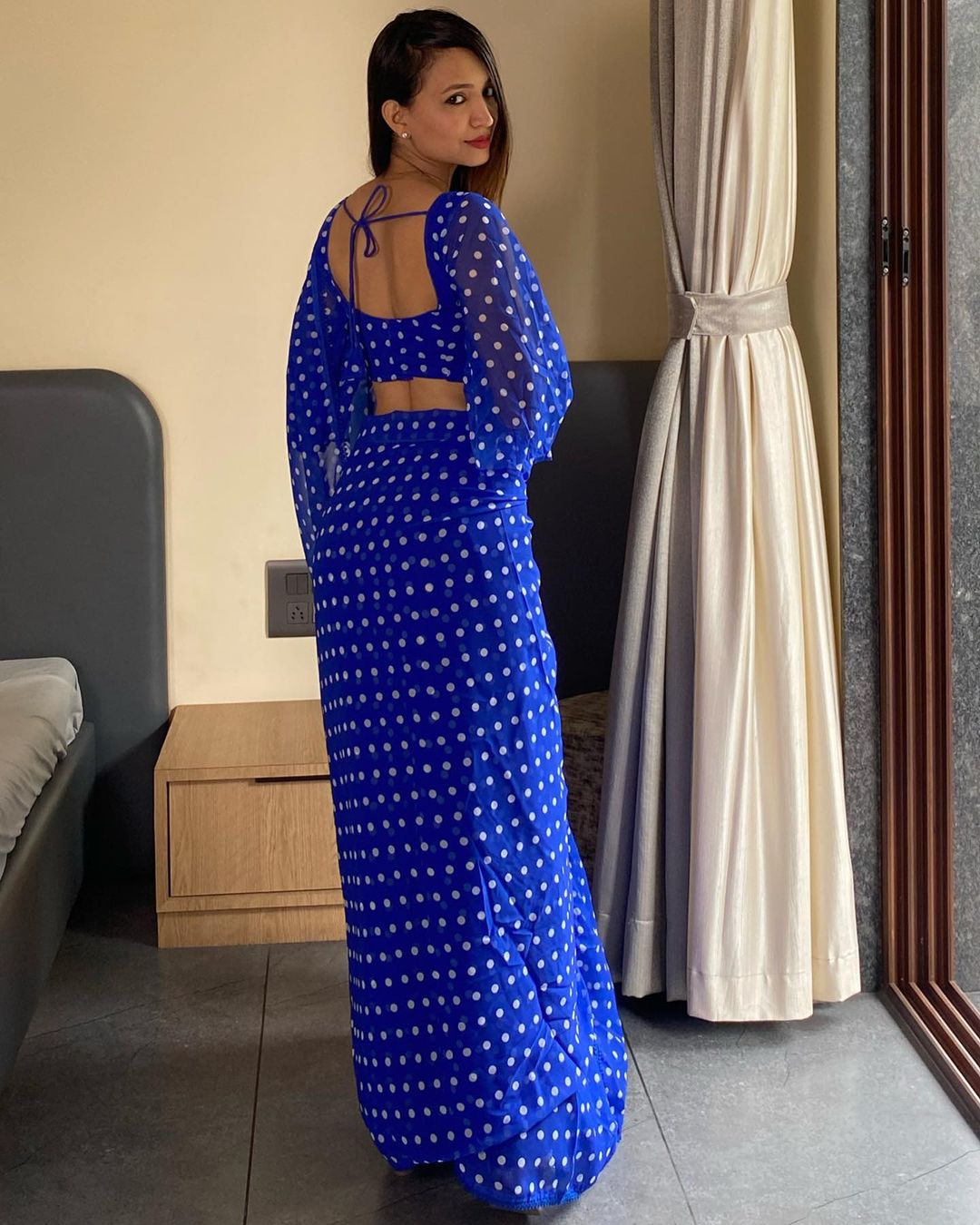 One Minute Ready To Wear Printed Work Blue Georgette Saree