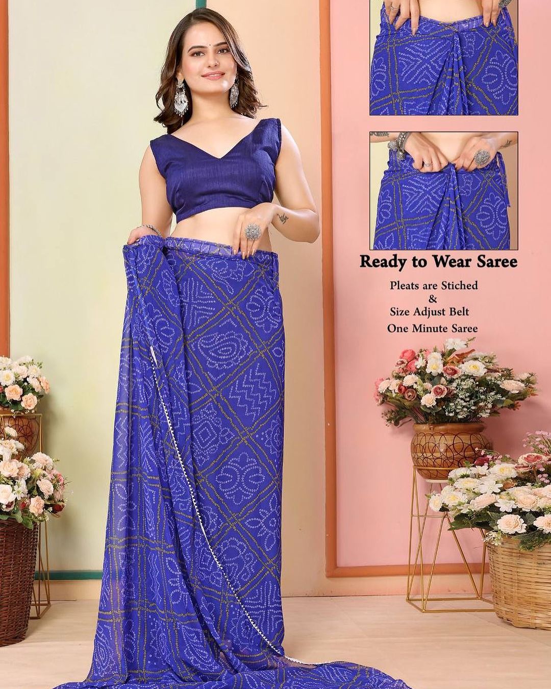 One Minute Ready To Wear Delightful Blue Georgette Saree
