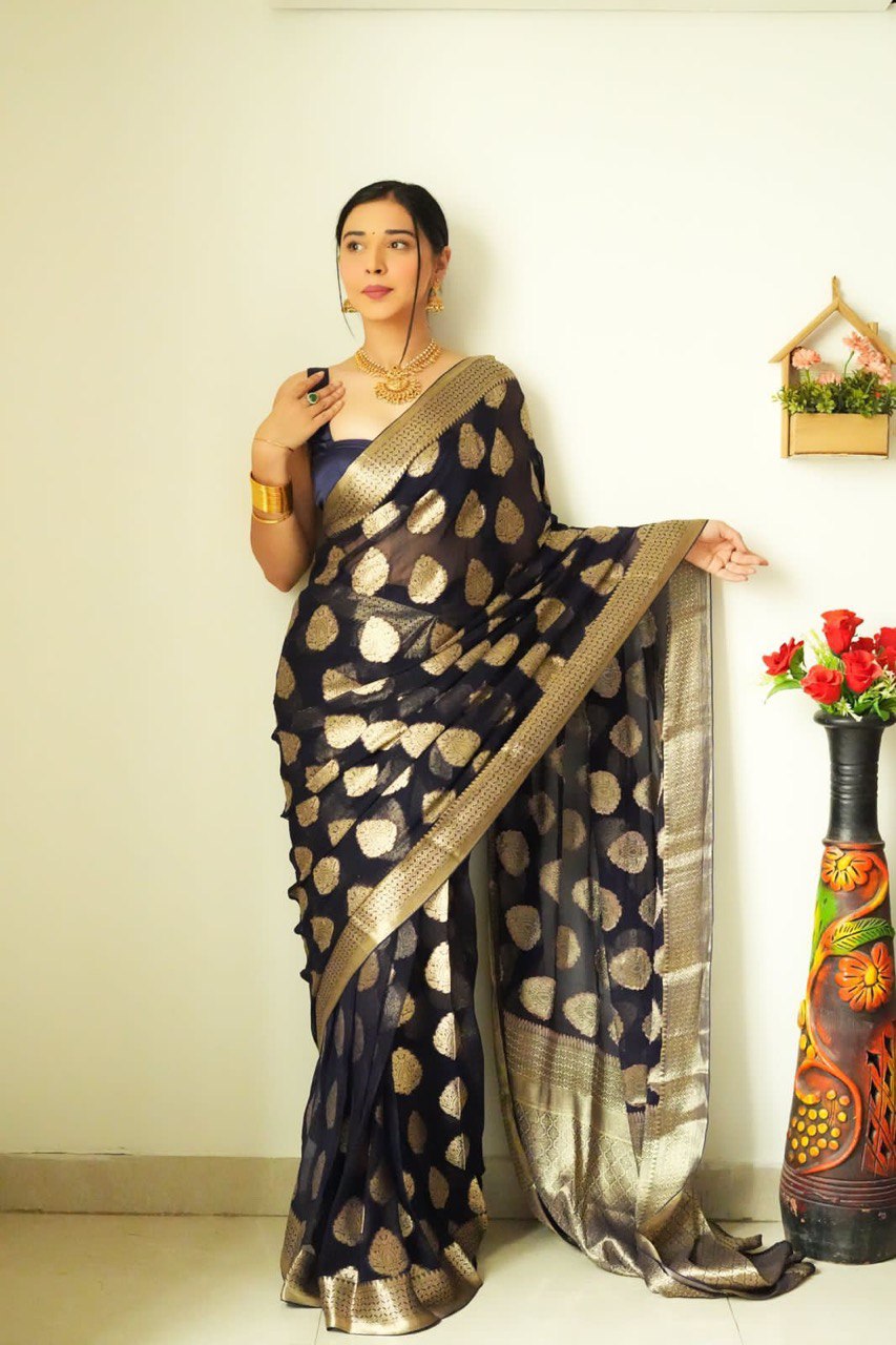 One Minute Ready To Wear Pure Banarasi Silk Saree