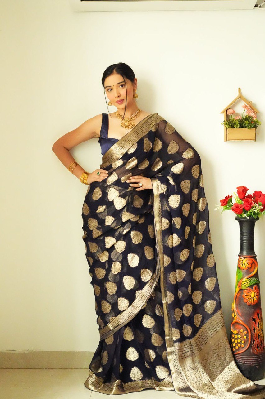 One Minute Ready To Wear Pure Banarasi Silk Saree