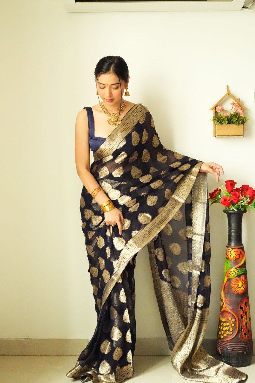 One Minute Ready To Wear Pure Banarasi Silk Saree