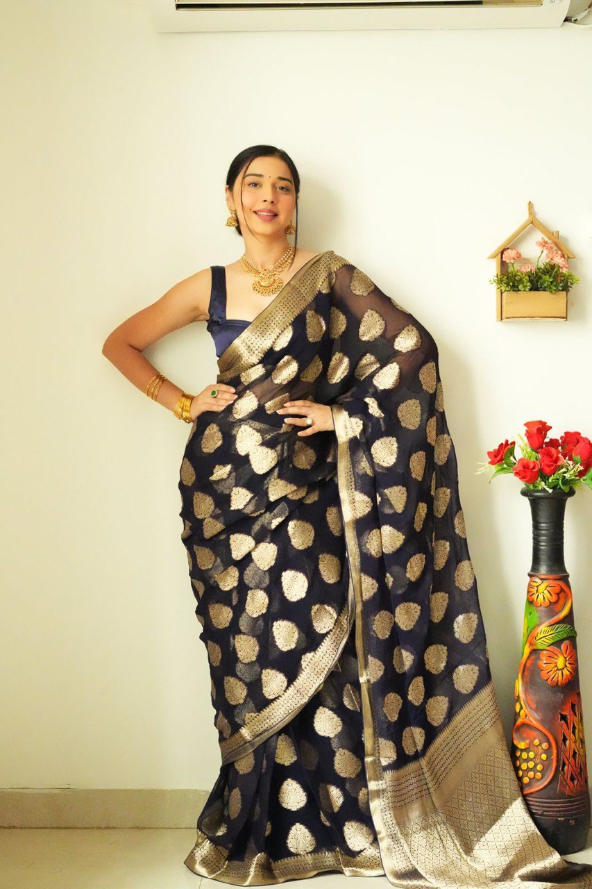 One Minute Ready To Wear Pure Banarasi Silk Saree