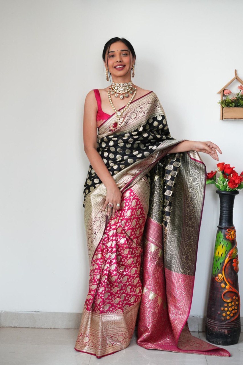 One Minute Ready To Wear Pure Banarasi Silk Saree