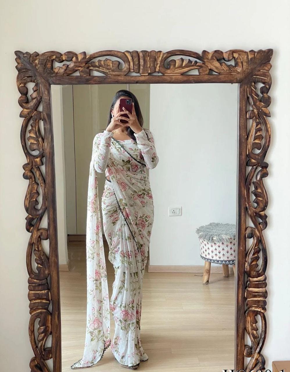 One Minute Ready To Wear Blossom Beauty Ethereal Floral Graceful Drapes Saree
