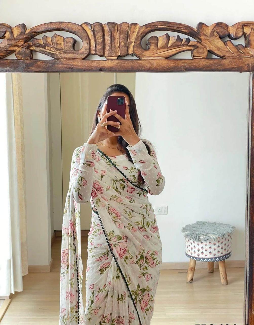 One Minute Ready To Wear Blossom Beauty Ethereal Floral Graceful Drapes Saree