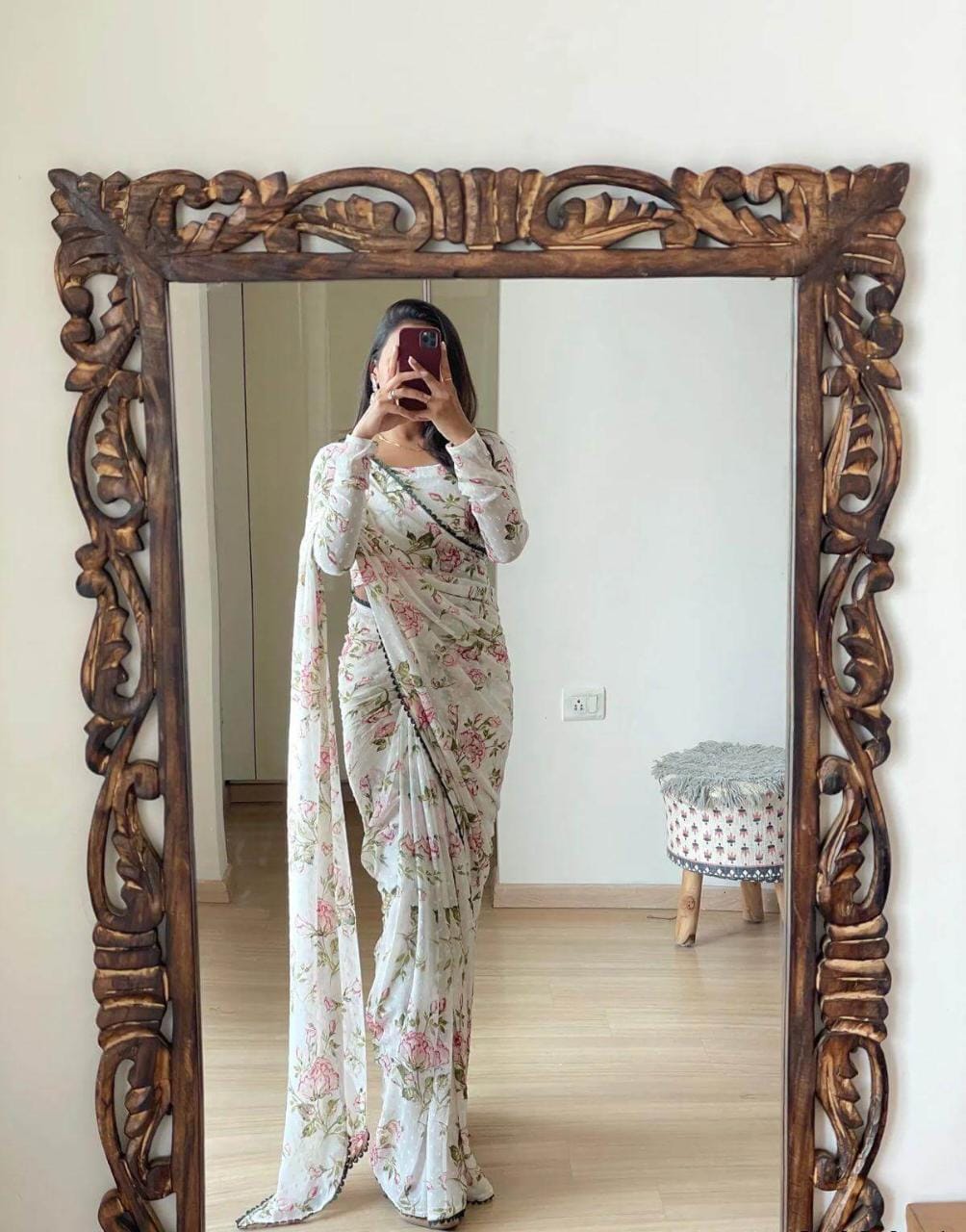 One Minute Ready To Wear Blossom Beauty Ethereal Floral Graceful Drapes Saree