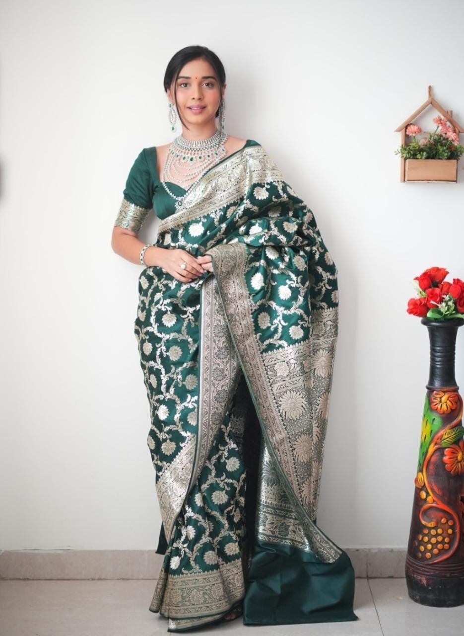 One Minute Ready To Wear Verdant Blossom Collection Green Petal Saree
