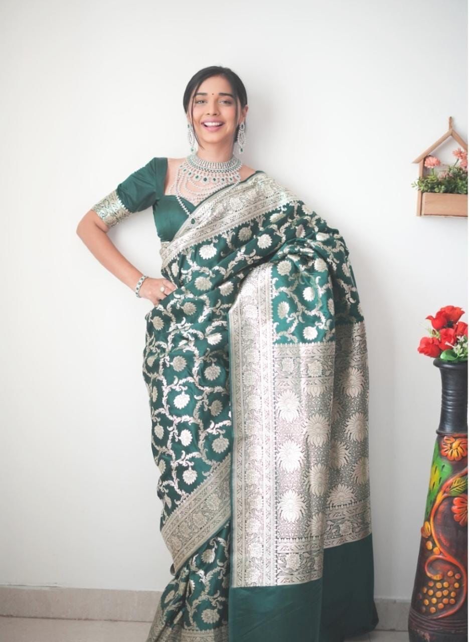 One Minute Ready To Wear Verdant Blossom Collection Green Petal Saree