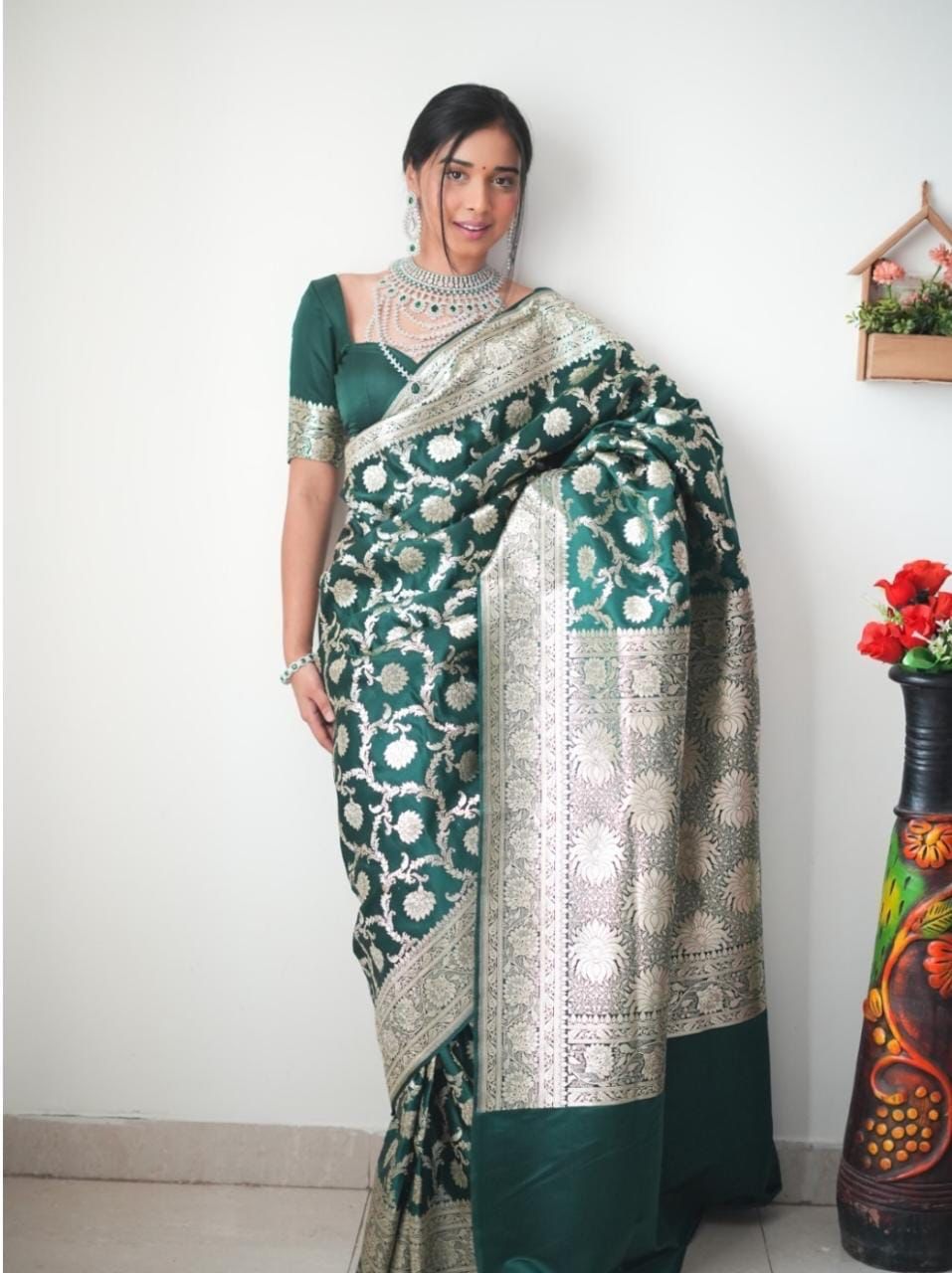 One Minute Ready To Wear Verdant Blossom Collection Green Petal Saree