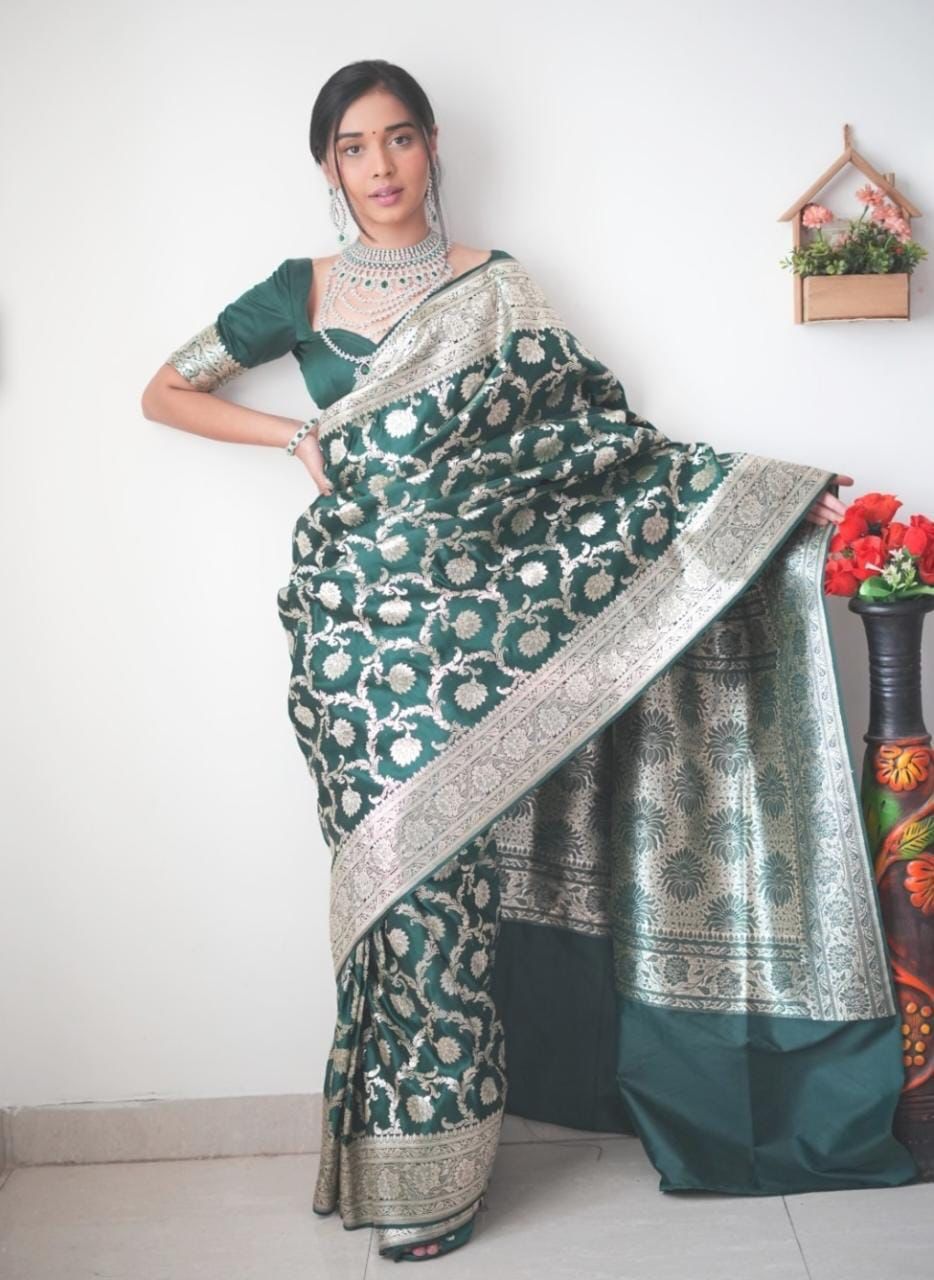 One Minute Ready To Wear Verdant Blossom Collection Green Petal Saree