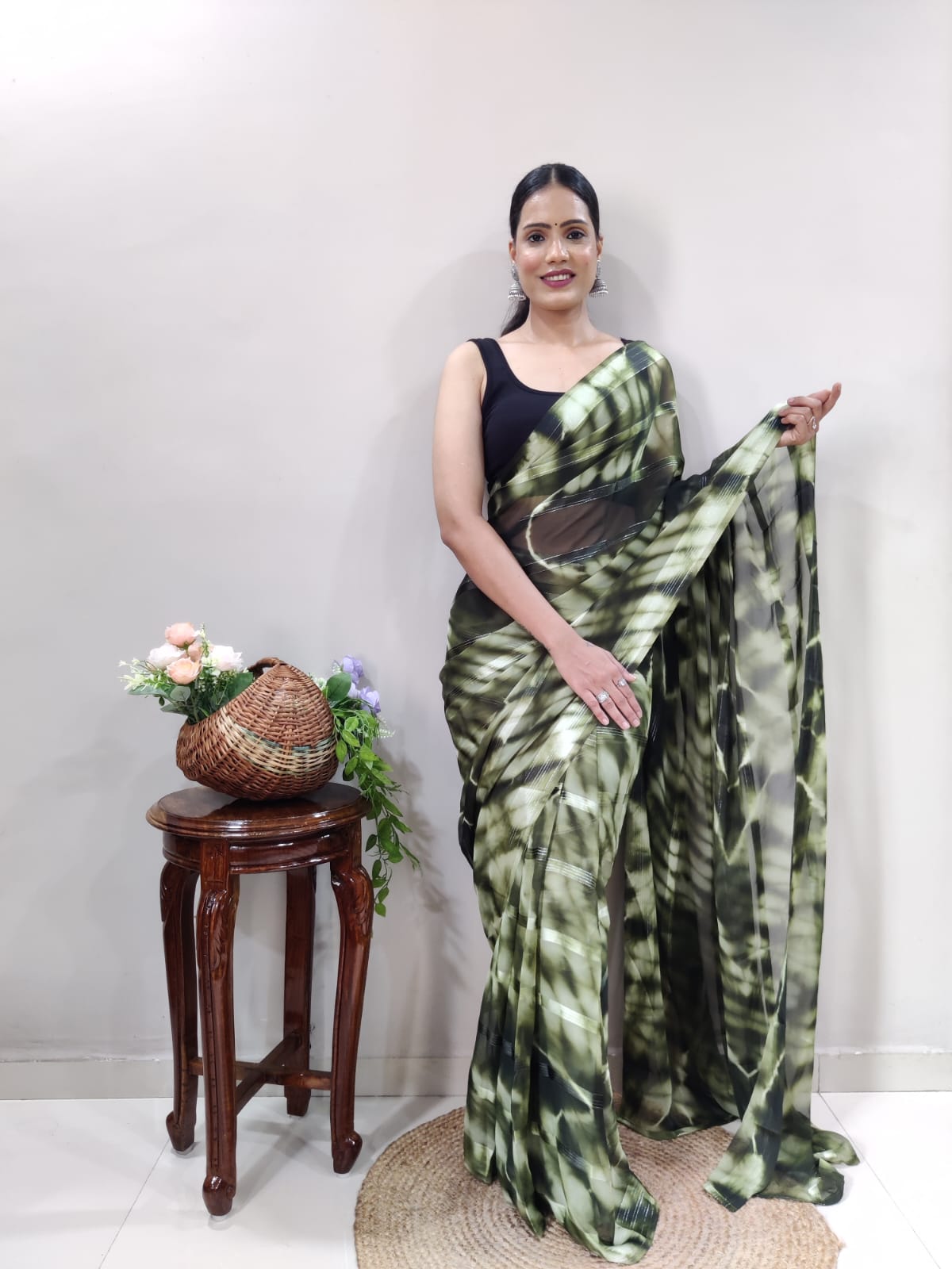 One Minute Ready To Wear Mystic  Green Enchanted Saree