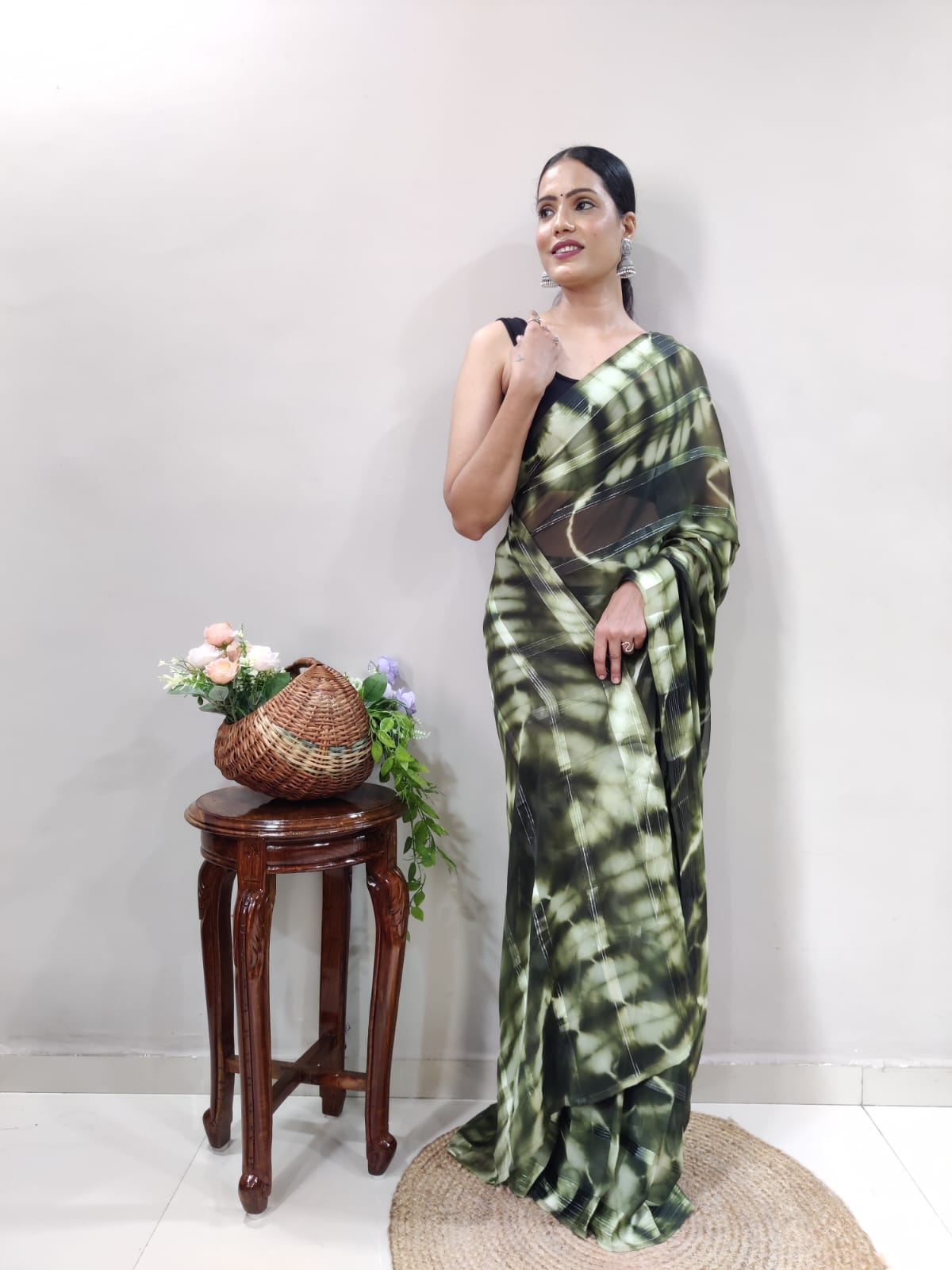 One Minute Ready To Wear Mystic  Green Enchanted Saree