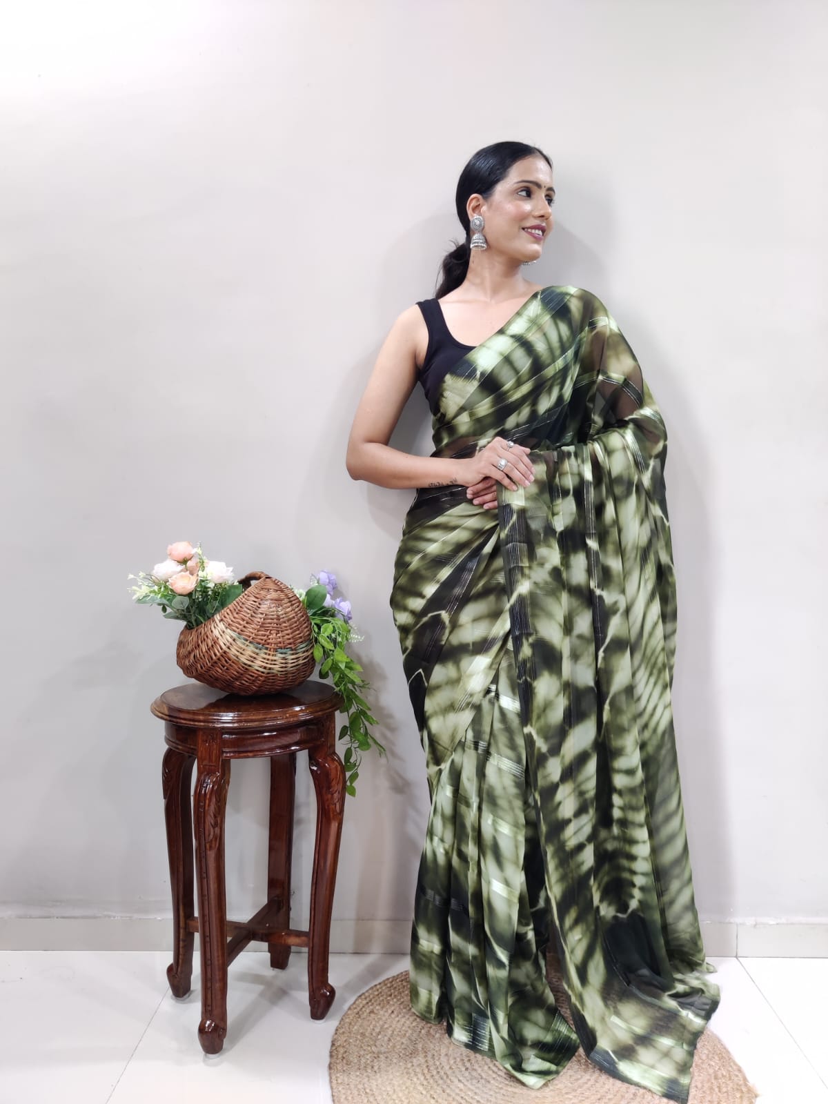 One Minute Ready To Wear Mystic  Green Enchanted Saree