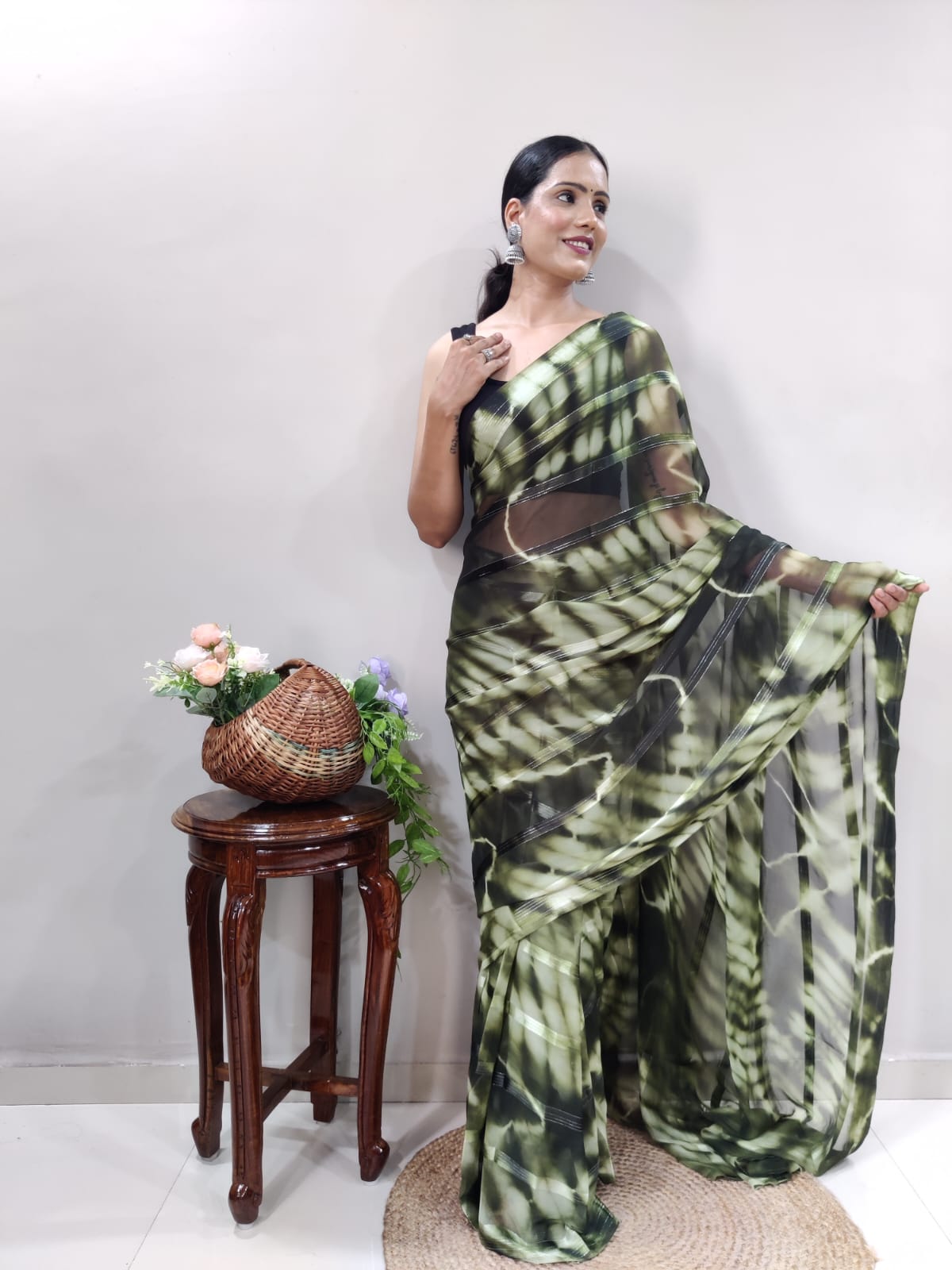 One Minute Ready To Wear Mystic  Green Enchanted Saree