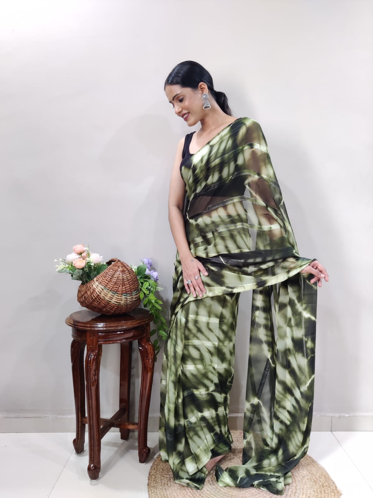 One Minute Ready To Wear Mystic  Green Enchanted Saree
