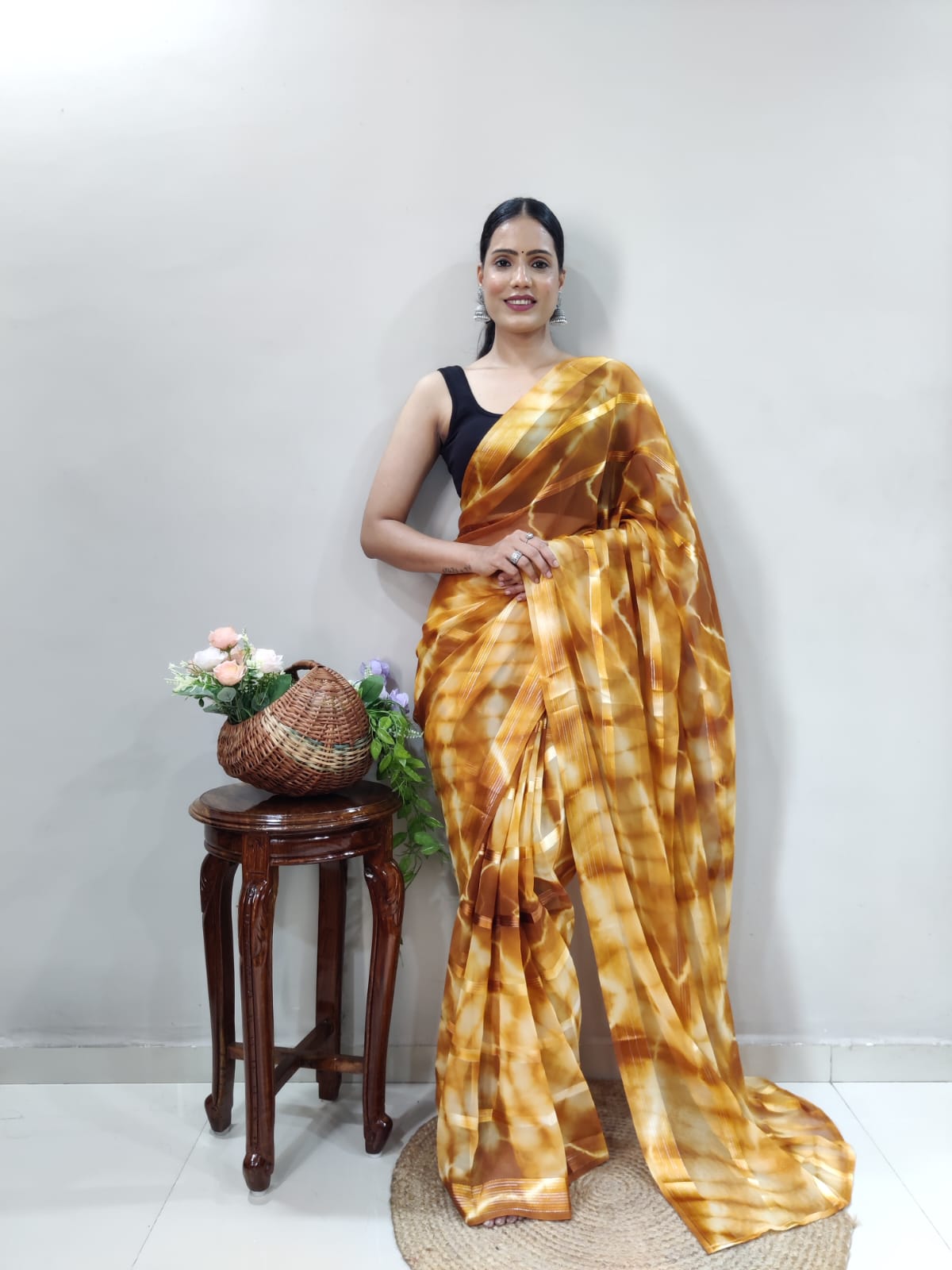 One Minute Ready To Wear Golden Aura Grace Saree