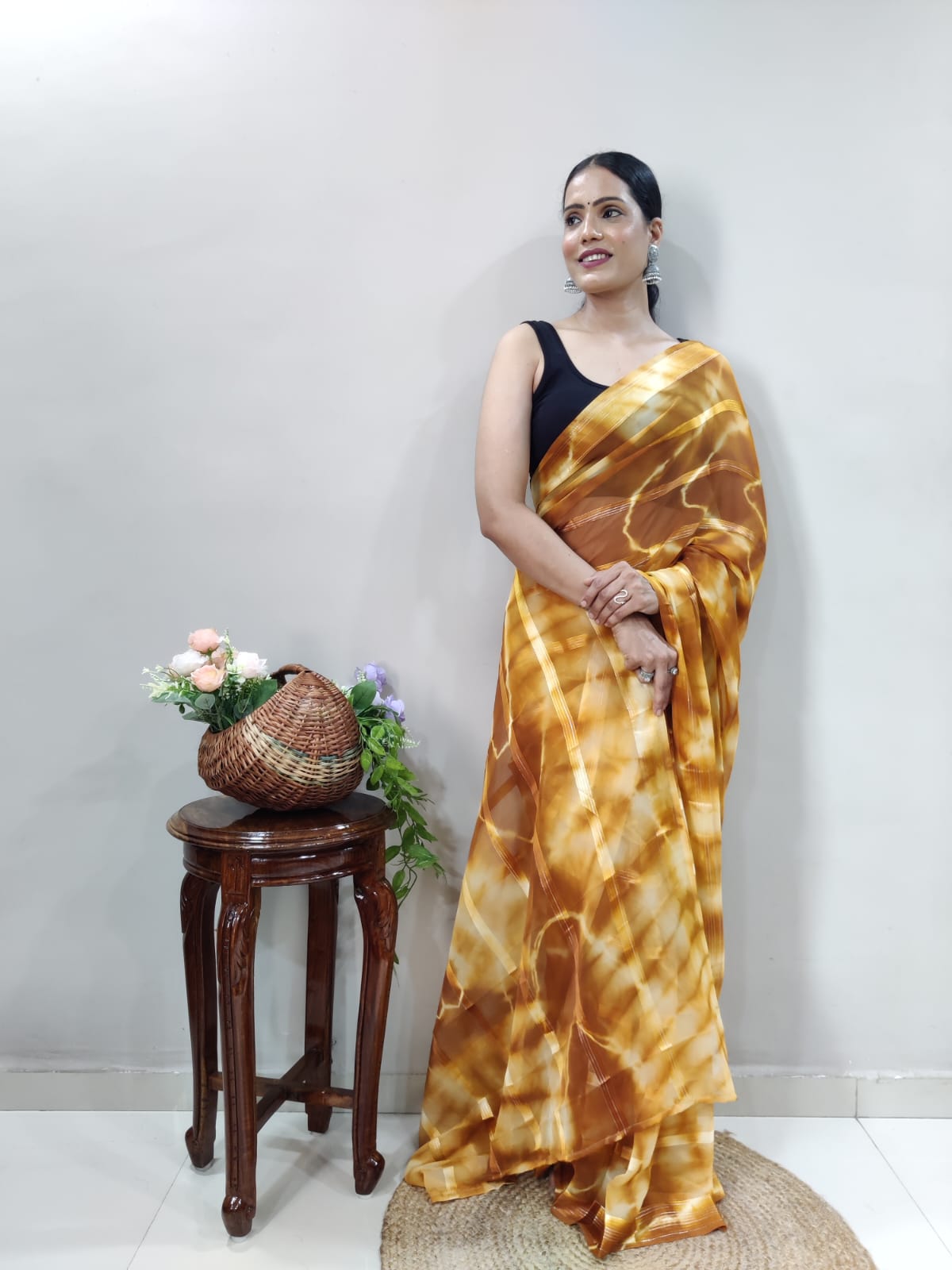 One Minute Ready To Wear Golden Aura Grace Saree