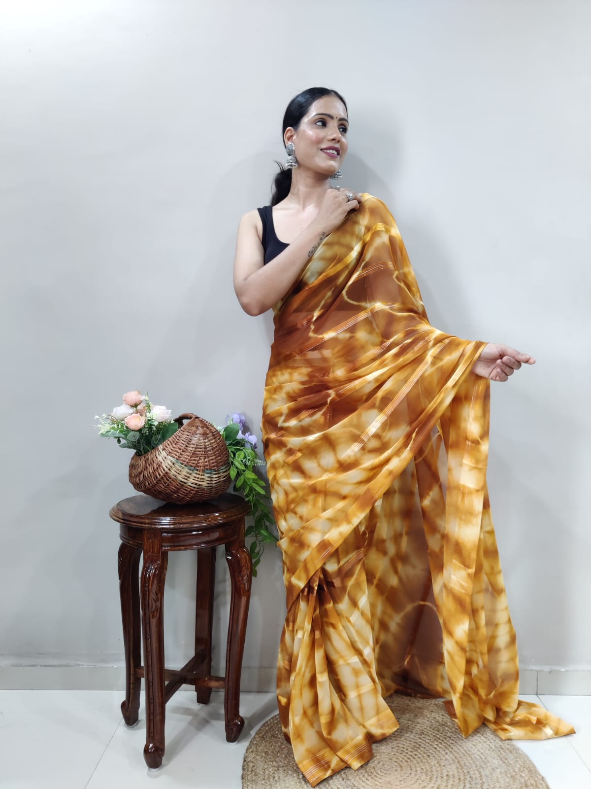 One Minute Ready To Wear Golden Aura Grace Saree