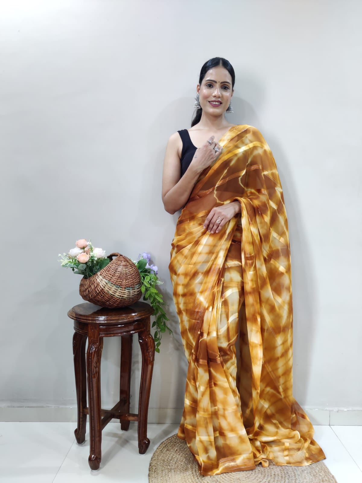 One Minute Ready To Wear Golden Aura Grace Saree