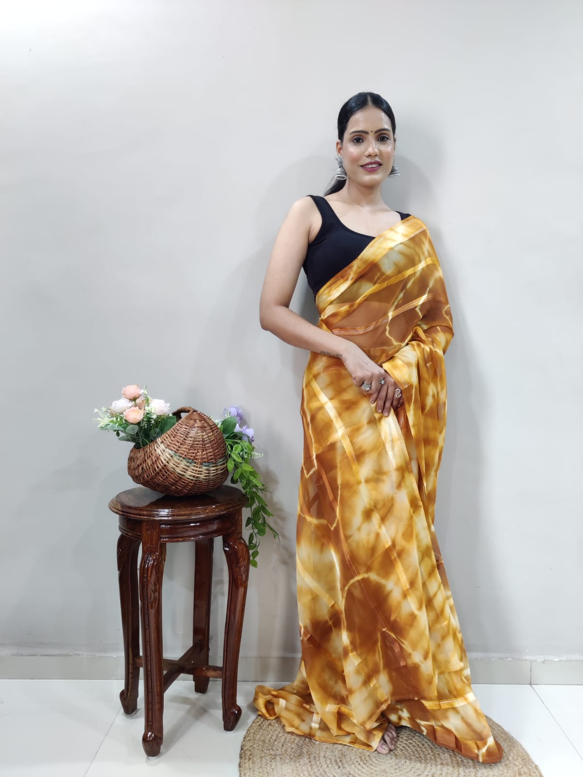One Minute Ready To Wear Golden Aura Grace Saree