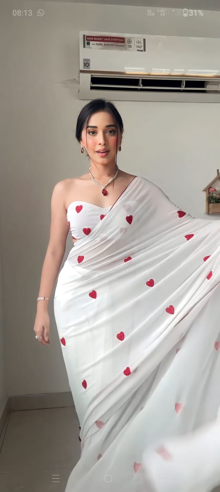 One Minute Ready To Wear Classic  Heartwarming White Saree