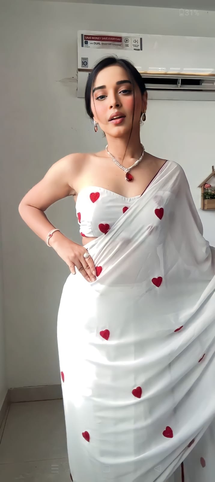 One Minute Ready To Wear Classic  Heartwarming White Saree