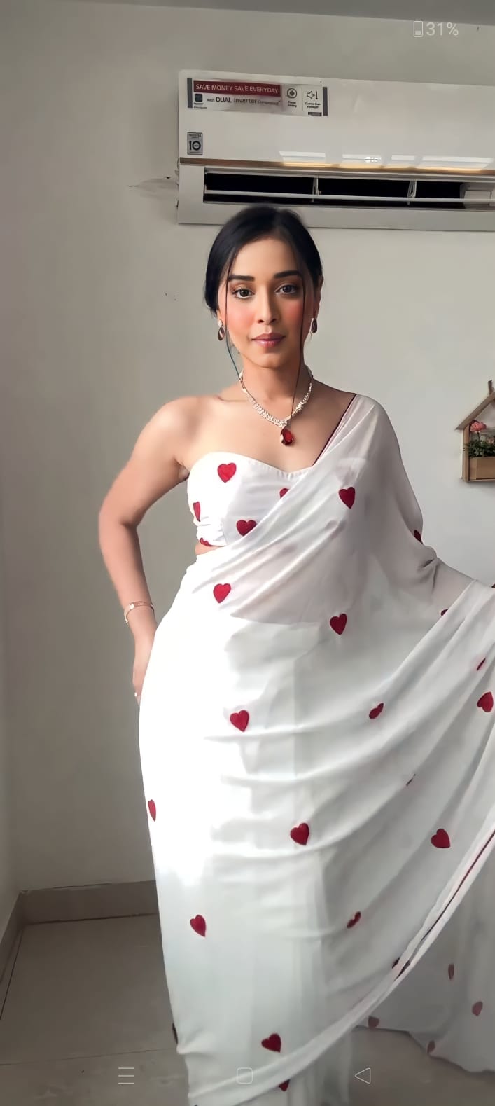 One Minute Ready To Wear Classic  Heartwarming White Saree