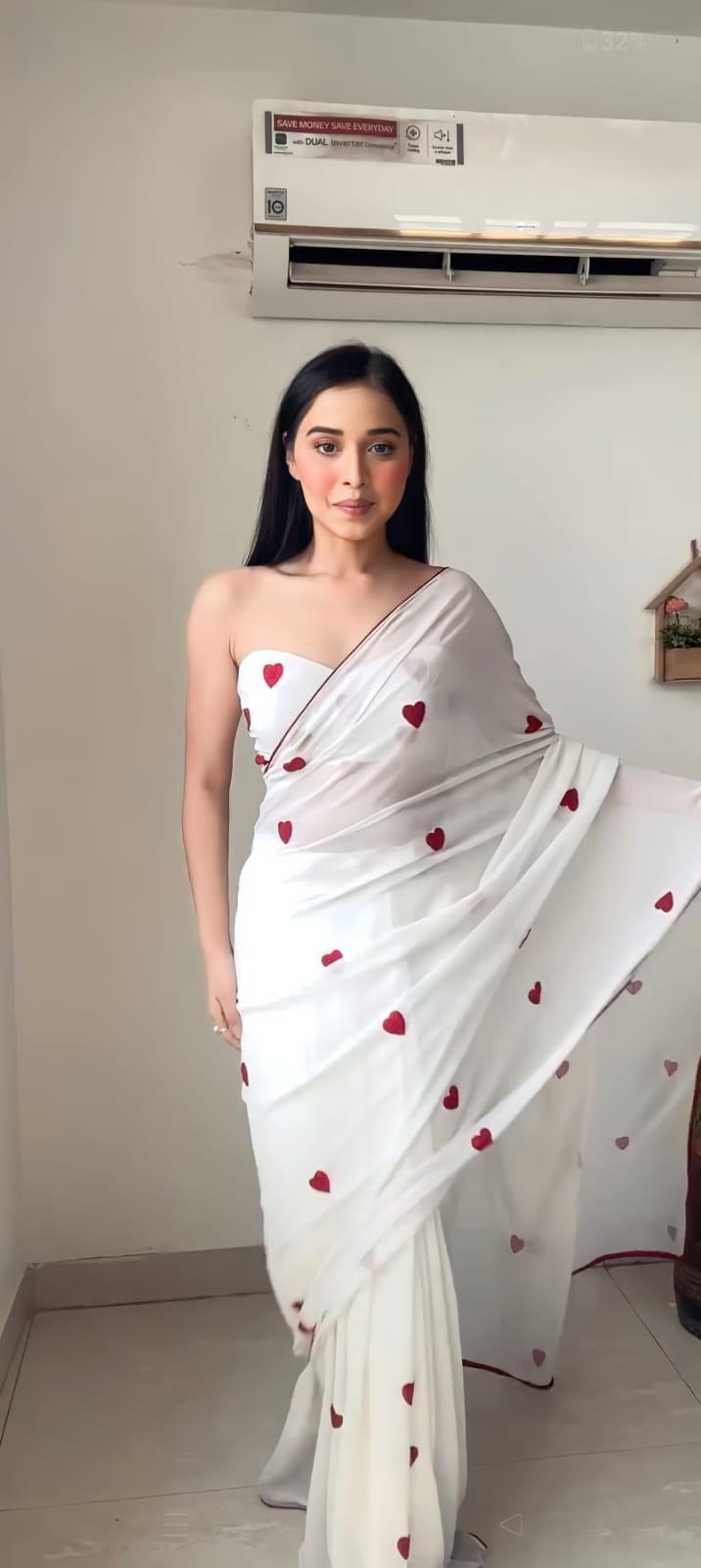 One Minute Ready To Wear Classic  Heartwarming White Saree