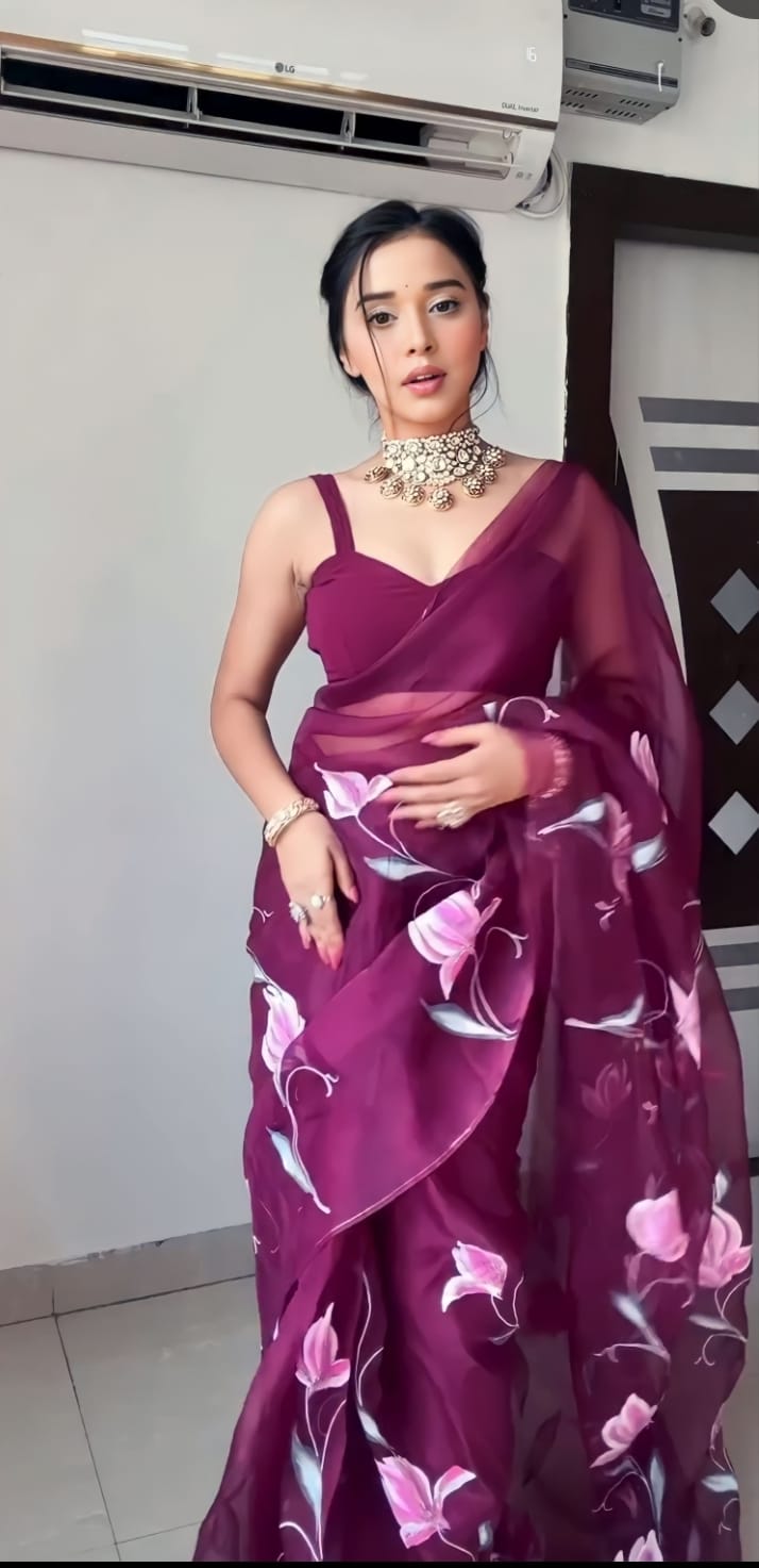 One Minute Ready To Wear Classic Lavender Floral Wrap Saree