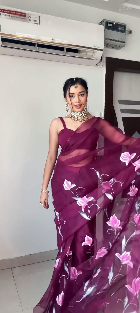 One Minute Ready To Wear Classic Lavender Floral Wrap Saree