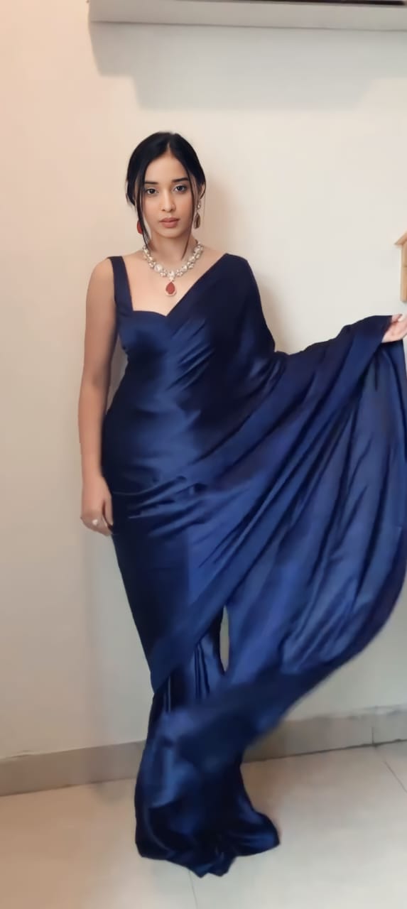 One Minute Ready To Wear Blue Long Sleeves Elegant Party Wear Saree