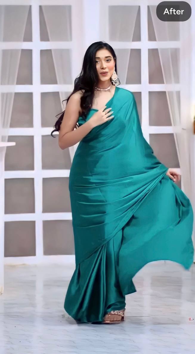 One Minute Ready To Wear Rama Long Sleeves Elegant Party Wear Saree