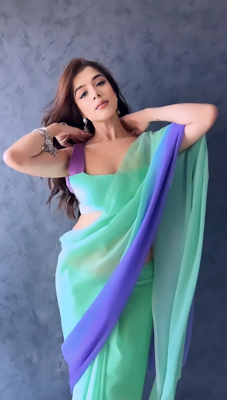 One Minute Ready To Wear Green and Purple Ensemble Saree