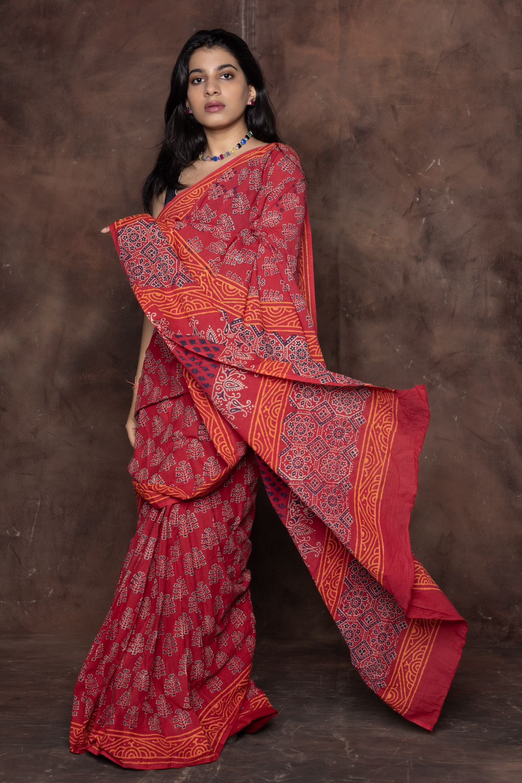 One Minute Ready To Wear Red Color Mulmul Cotton With Pocket Saree