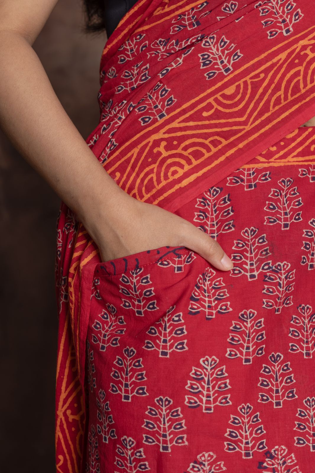 One Minute Ready To Wear Red Color Mulmul Cotton With Pocket Saree