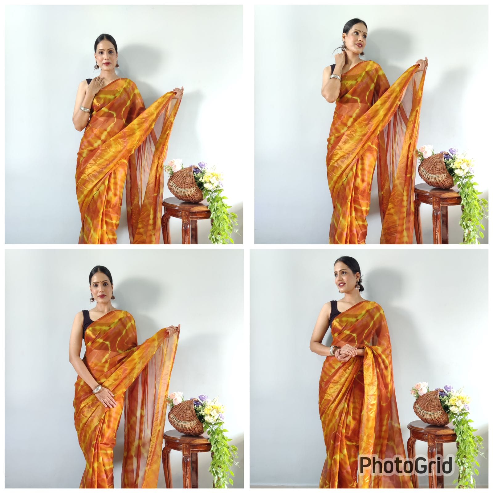 One Minute Ready To Wear Yellow Printed Saree