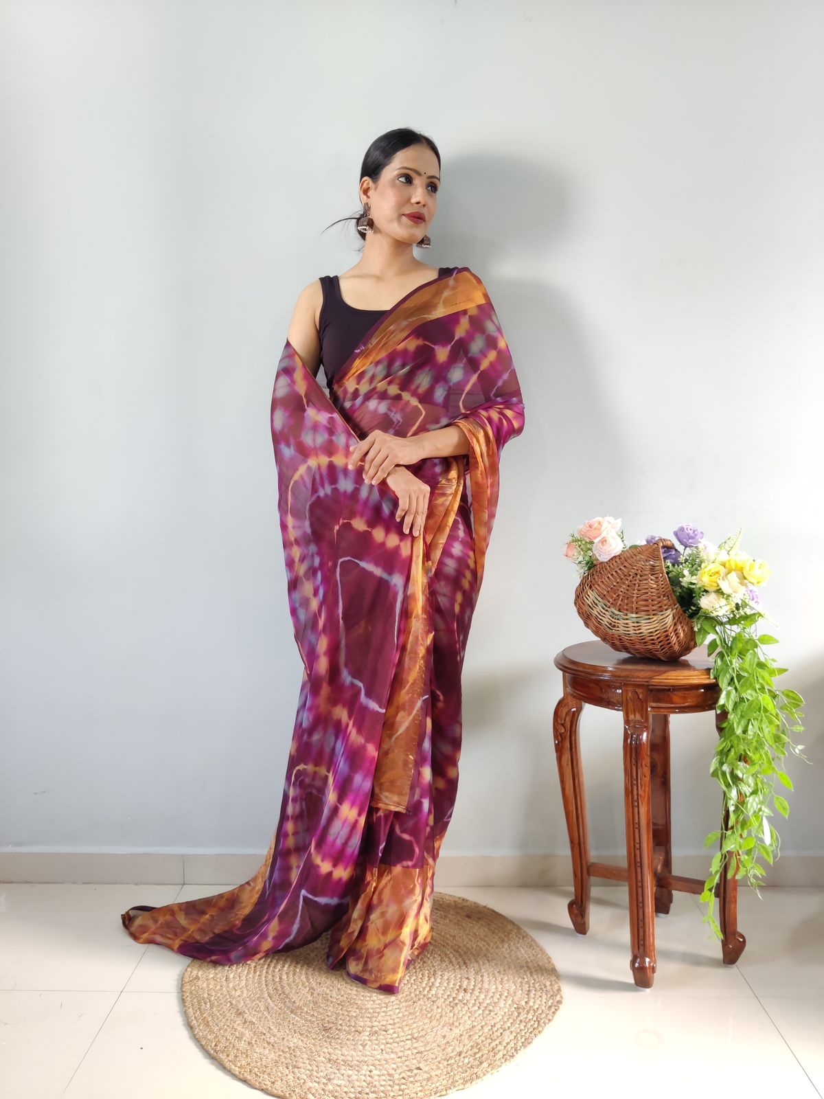 One Minute Ready To Wear Maroon Printed Saree