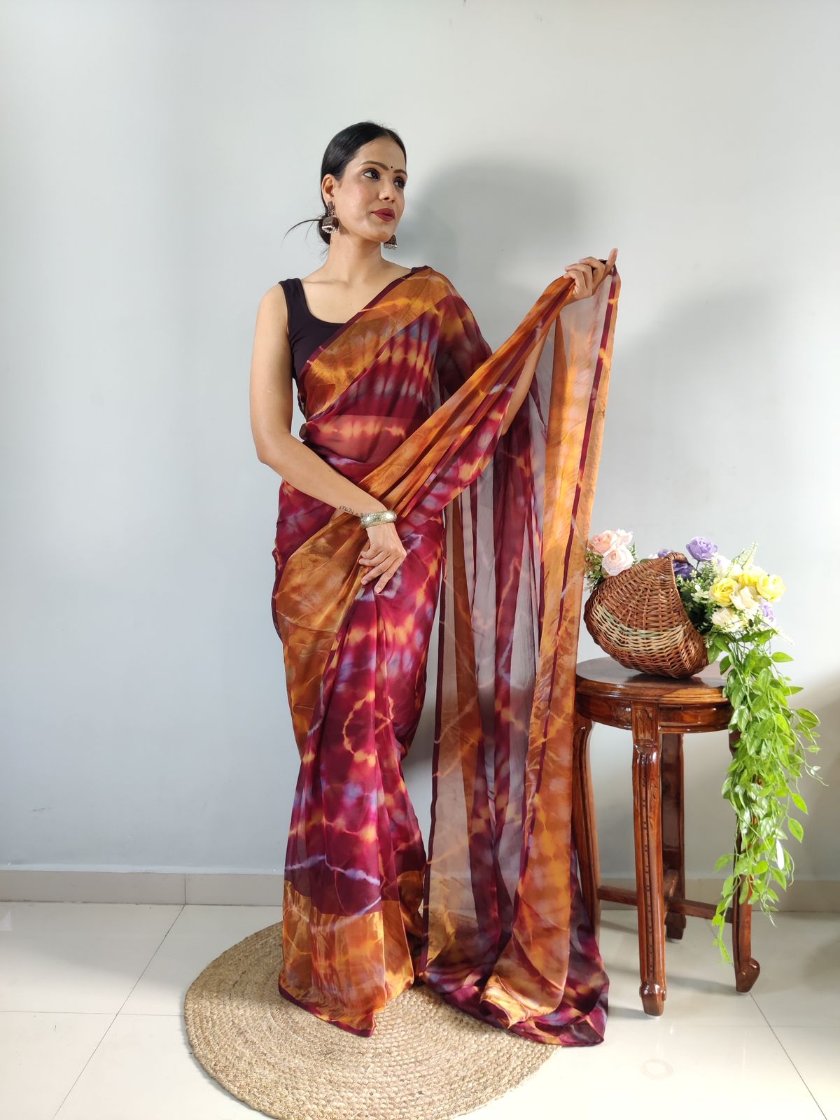 One Minute Ready To Wear Maroon Printed Saree