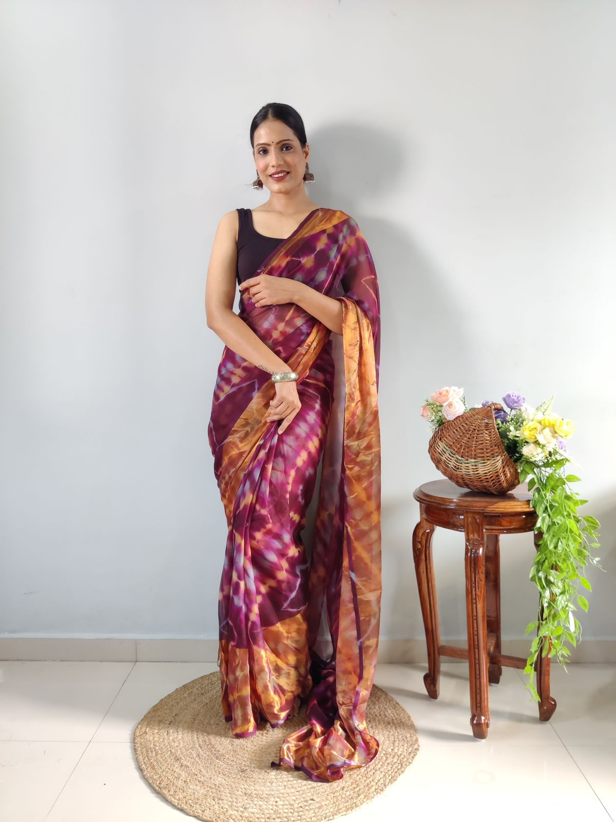 One Minute Ready To Wear Maroon Printed Saree