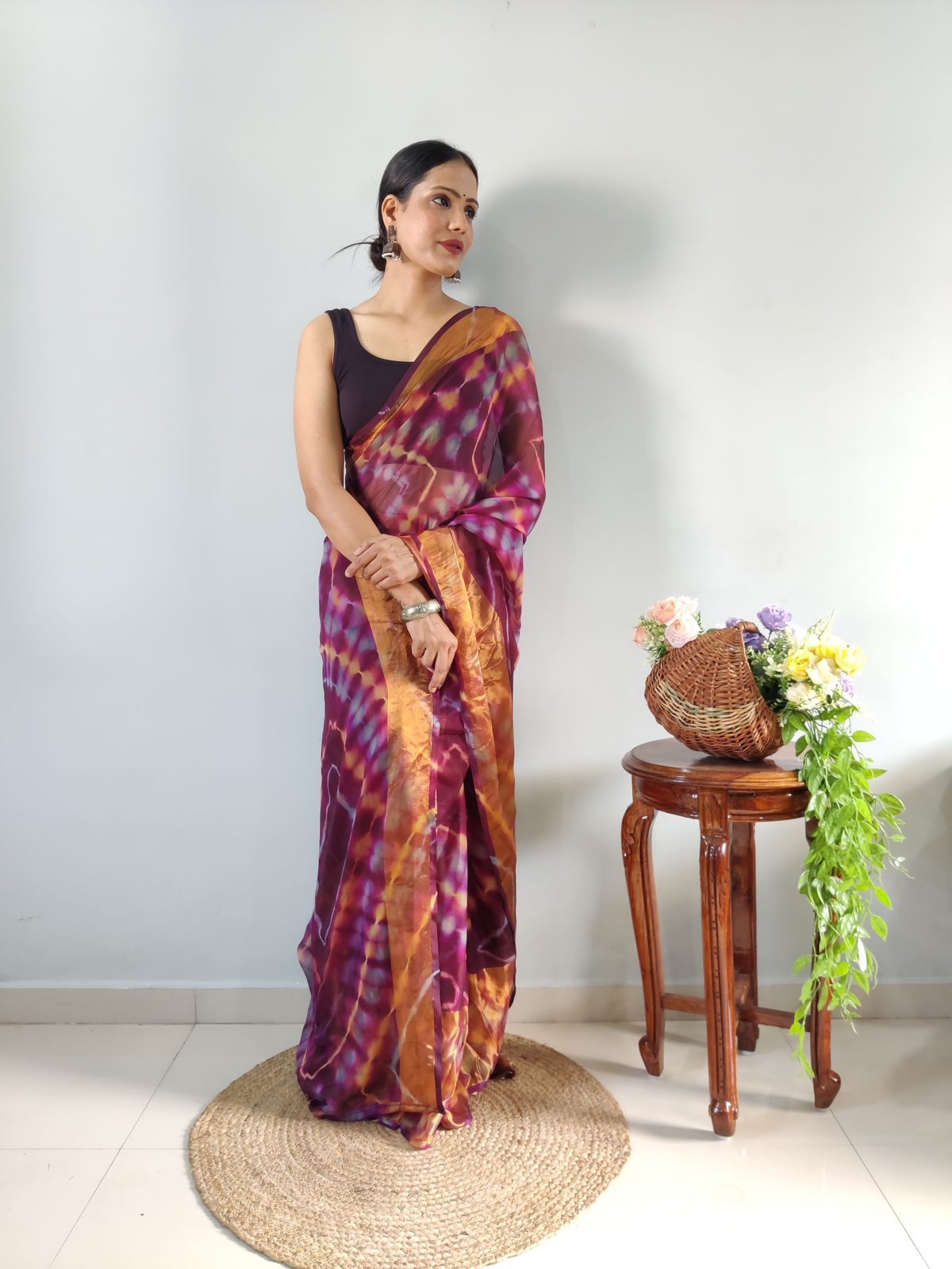 One Minute Ready To Wear Maroon Printed Saree