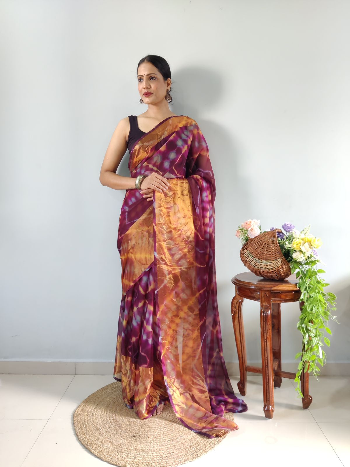 One Minute Ready To Wear Maroon Printed Saree