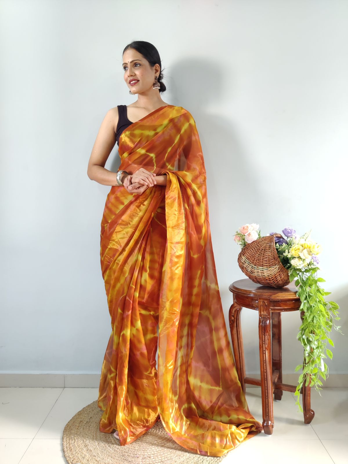 One Minute Ready To Wear Yellow Printed Saree