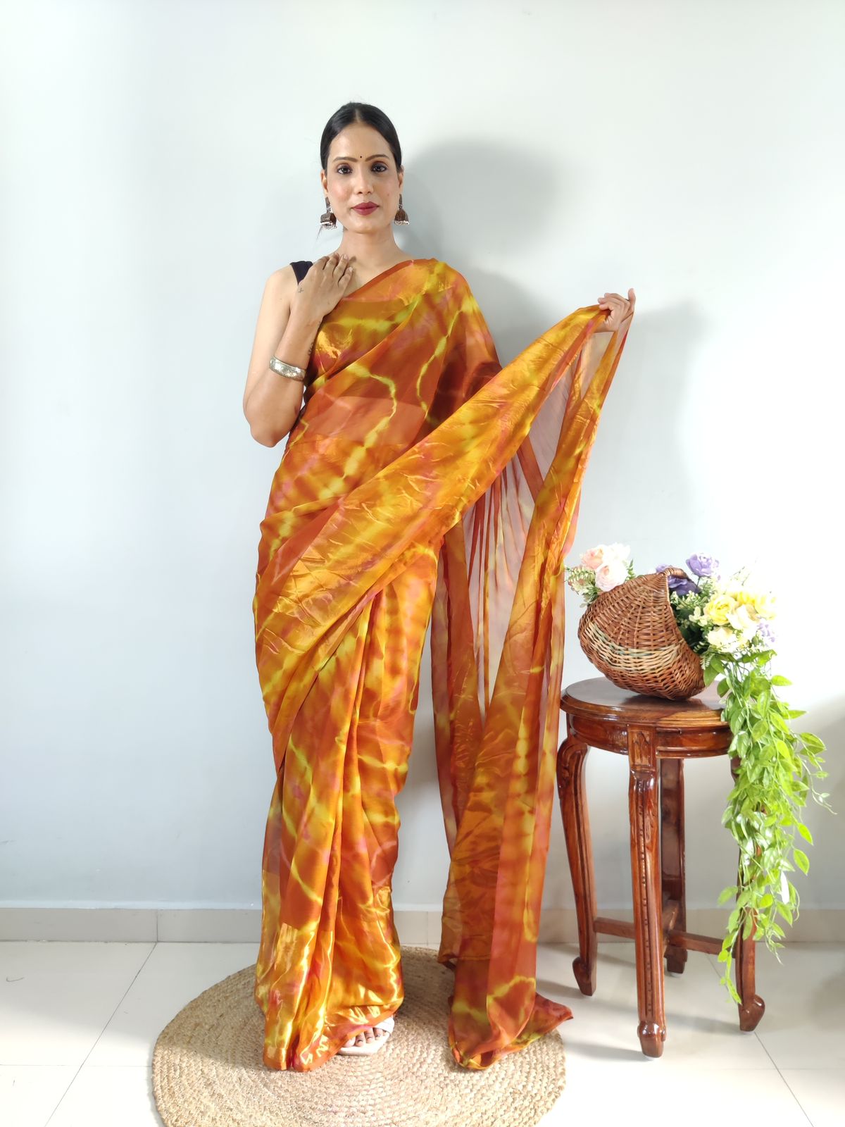 One Minute Ready To Wear Yellow Printed Saree