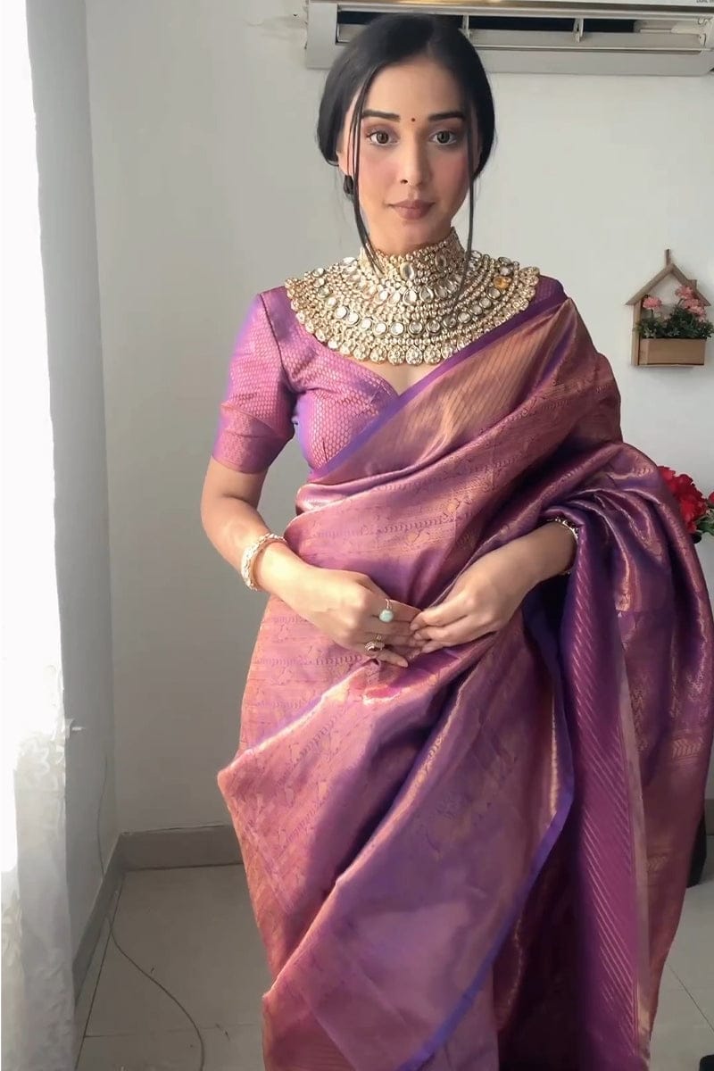 One Minute Ready To Wear Majestic Charm Purple Weave Saree