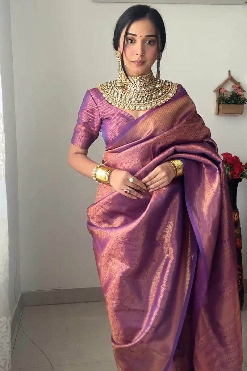 One Minute Ready To Wear Majestic Charm Purple Weave Saree