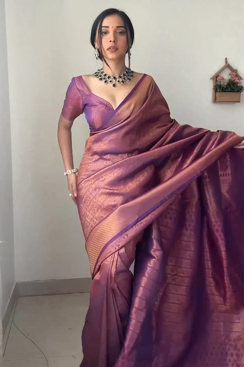 One Minute Ready To Wear Majestic Charm Purple Weave Saree